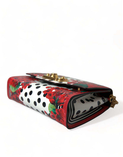 Red Floral Polka Dot Print Leather Chain DG Logo Shoulder  Bag