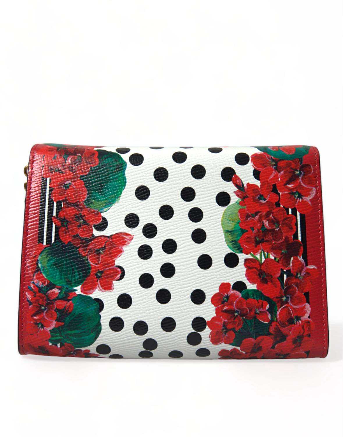 Red Floral Polka Dot Print Leather Chain DG Logo Shoulder  Bag