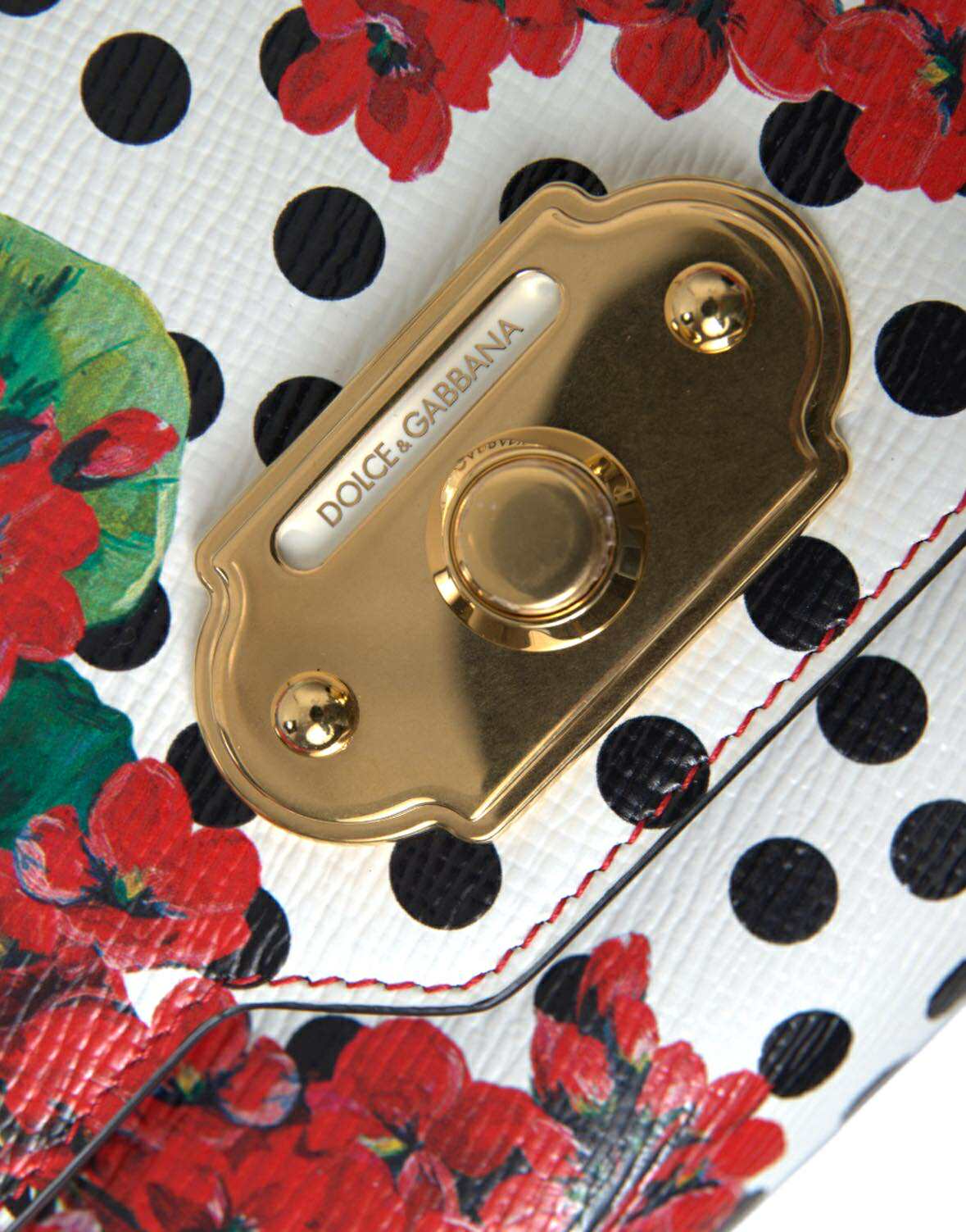 Red Floral Polka Dot Print Leather Chain DG Logo Shoulder  Bag