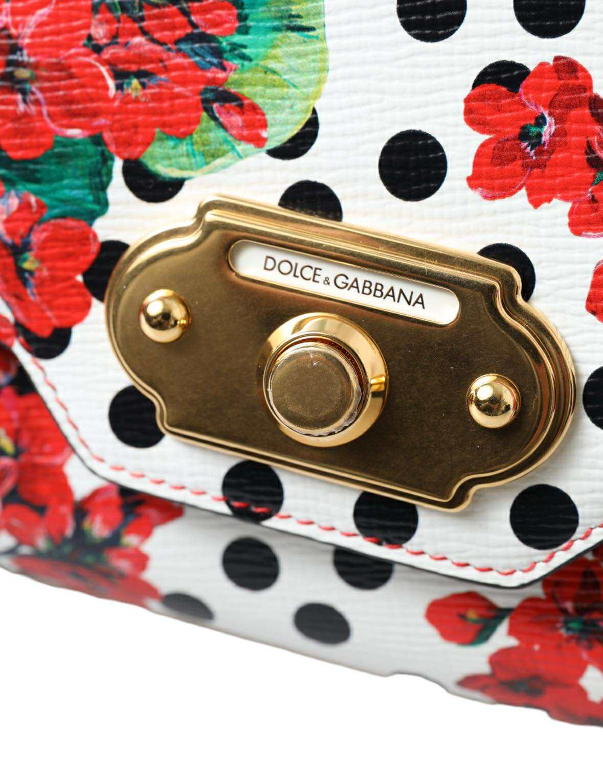 Red Floral Polka Dot Print Leather Chain DG Logo Shoulder  Bag