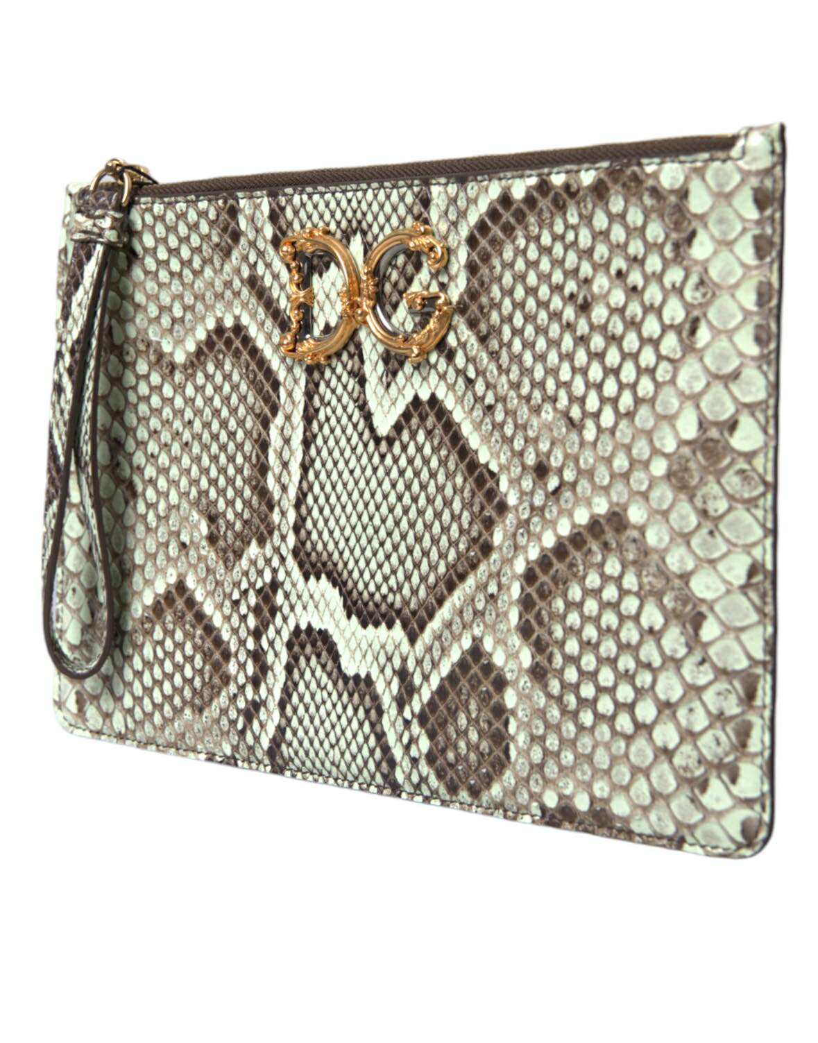 Verde Acqua Exotic Leather Gold DG Logo Clutch Borse Bag