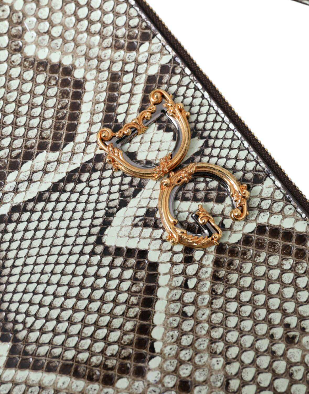 Verde Acqua Exotic Leather Gold DG Logo Clutch Borse Bag