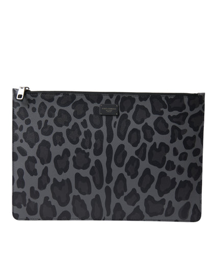 Multicolor Leopard Jacquard Logo Plaque Document Briefcase Bag
