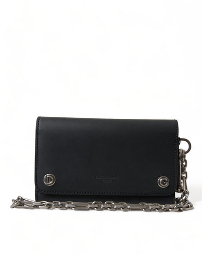 Black Leather Logo Embossed Mini Bifold Wallet Borse Bag