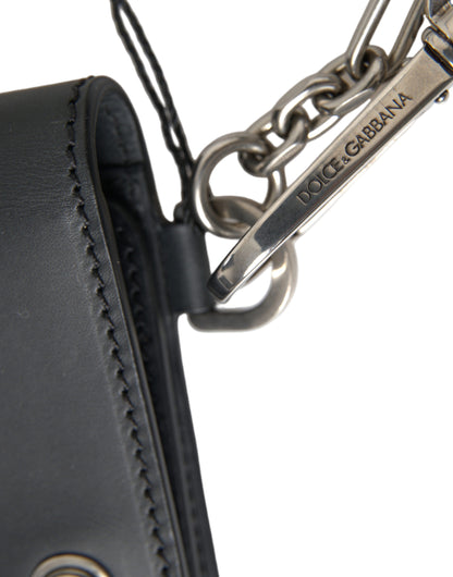 Black Leather Logo Embossed Mini Bifold Wallet Borse Bag