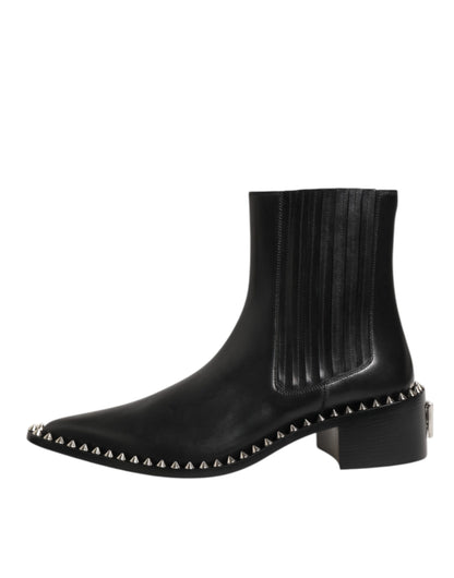 Black Leather Studded Men Short Boots Shoes
