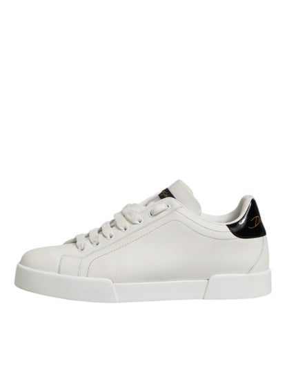 White Black Leather Low Top Men Sneakers Shoes