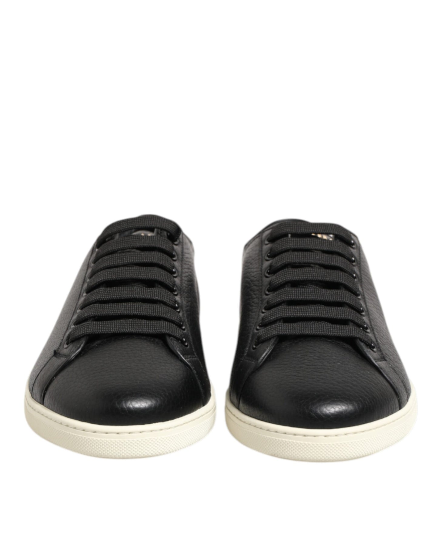 Black Leather Lace Up Low Top Sneakers Shoes