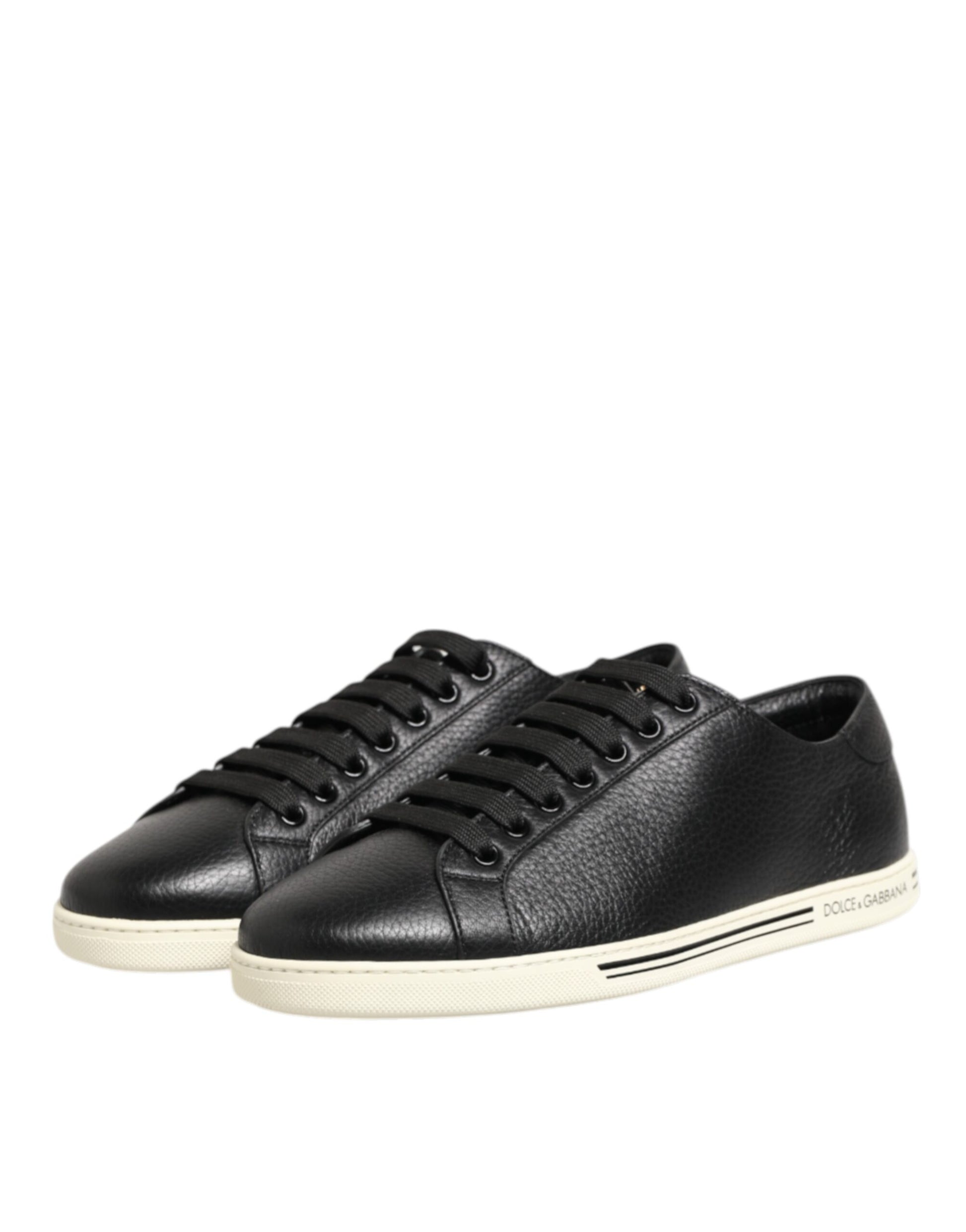 Black Leather Lace Up Low Top Sneakers Shoes