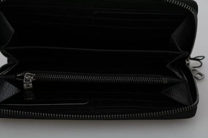 Black Leather #DGFAMILY Zipper Continental Mens Wallet