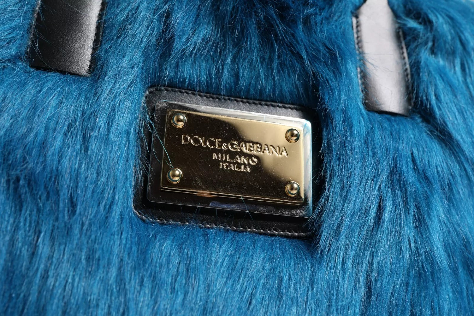 Blue Fur Logo Plaque Double Handle Shoulder Bag