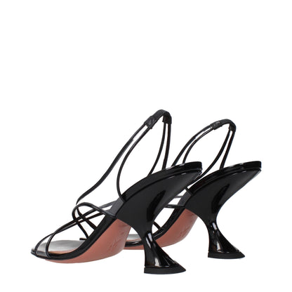 Black Leather Stiletto Heel Sandals