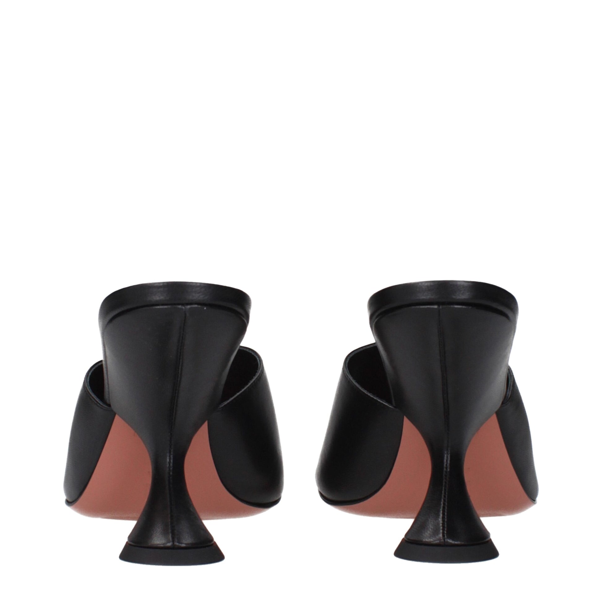 Black Leather Stiletto Heel Sandals