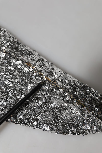 Silver Sequins Glitter High Heel Boot Shoes