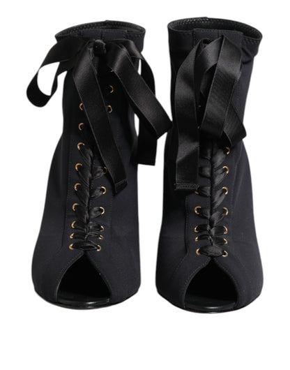 Black Stiletto Heels Lace Up Boots Shoes