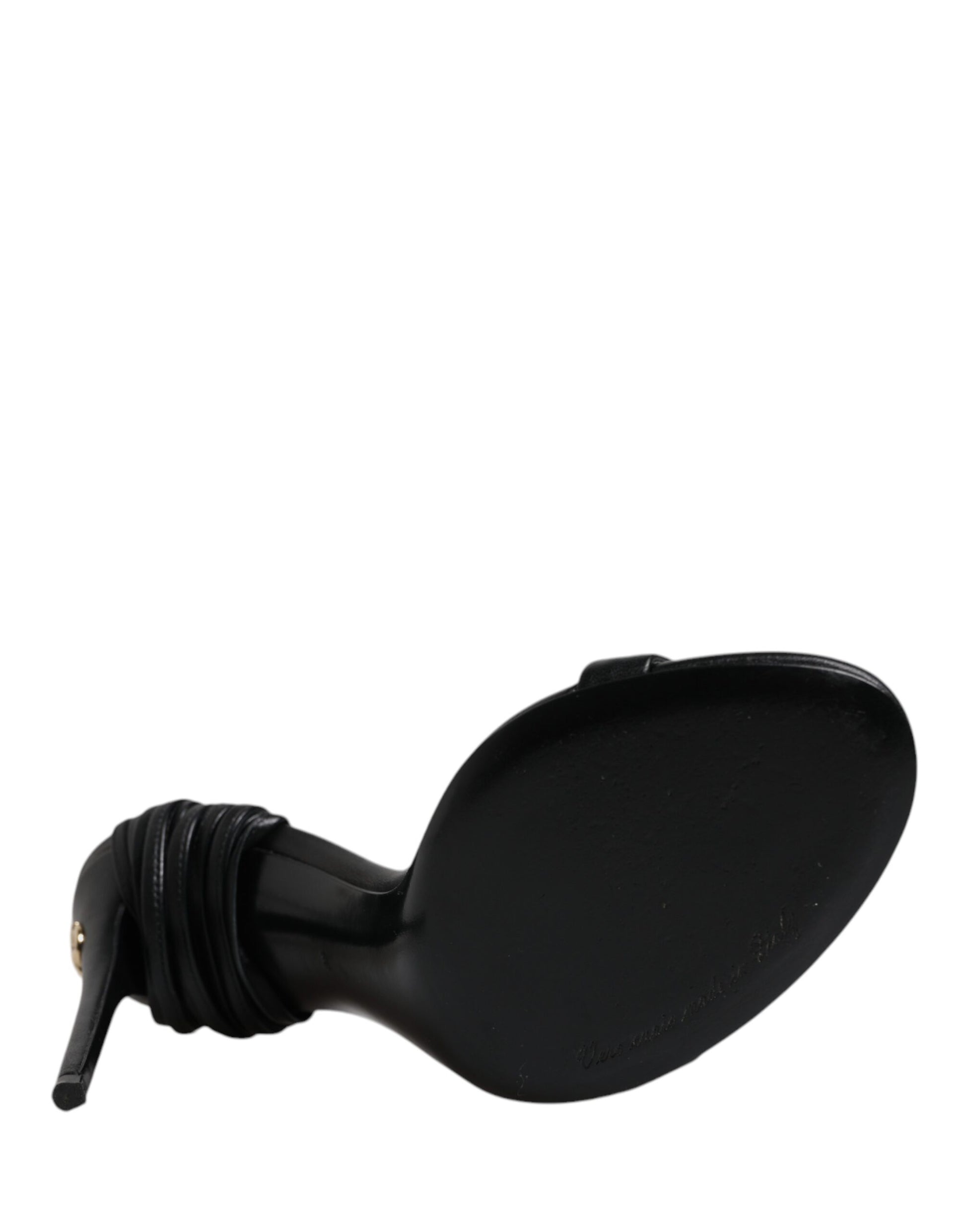 Black Leather Stiletto Heels Sandals Shoes