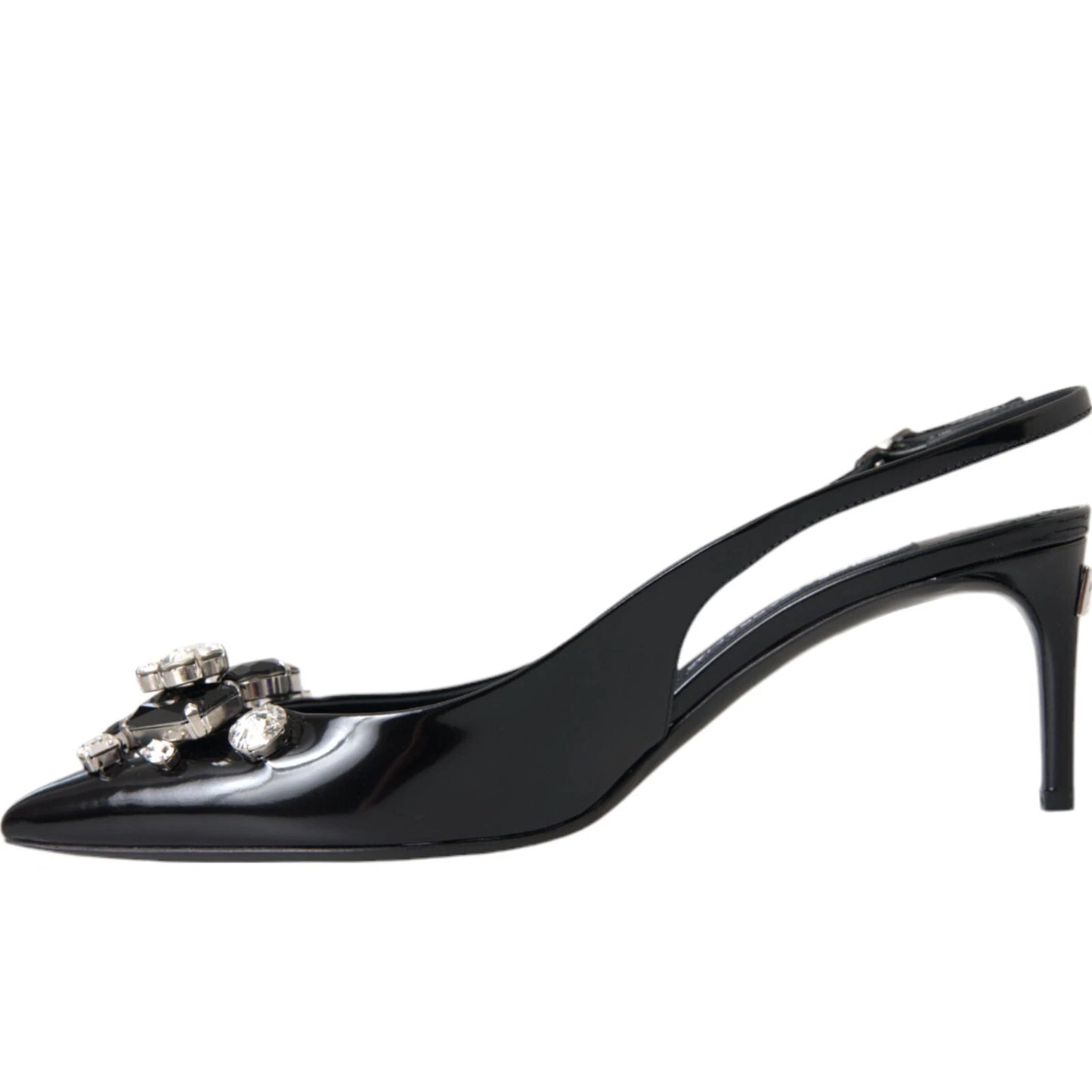 Black Patent Leather Crystal Slingback Shoes