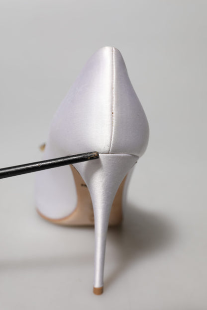 White Crystals Peep Toe Satin Pumps Shoes