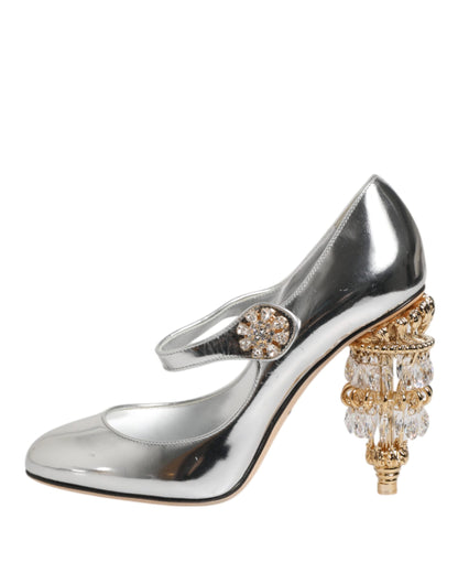 Silver Chandelier Sculpted Heel Mary Jane Pump Shoes
