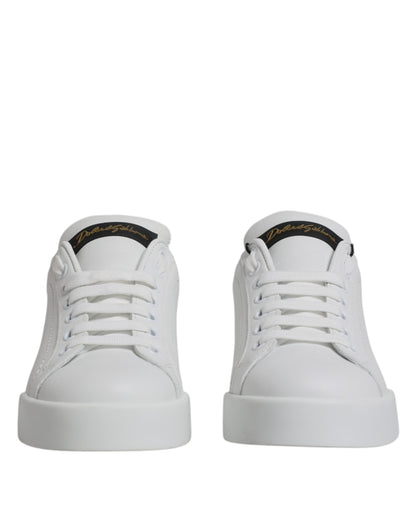 White Black Leather Low Top Sneakers Shoes