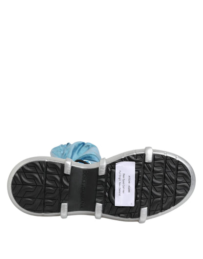 Blue Lace Up Over The Knee Socks Men Boots Shoes