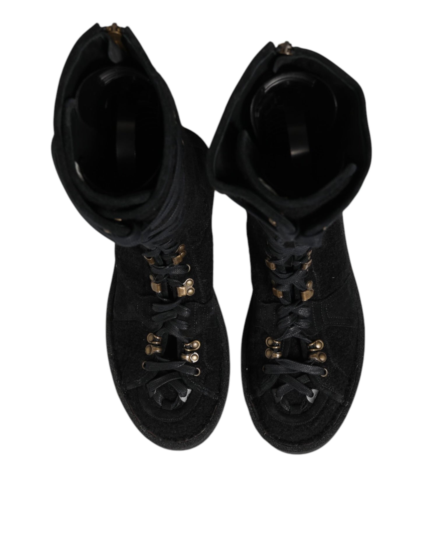 Black Alpaca Wool Suede Mid Calf Boots Shoes