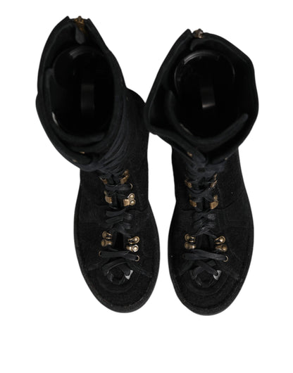 Black Alpaca Wool Suede Mid Calf Boots Shoes