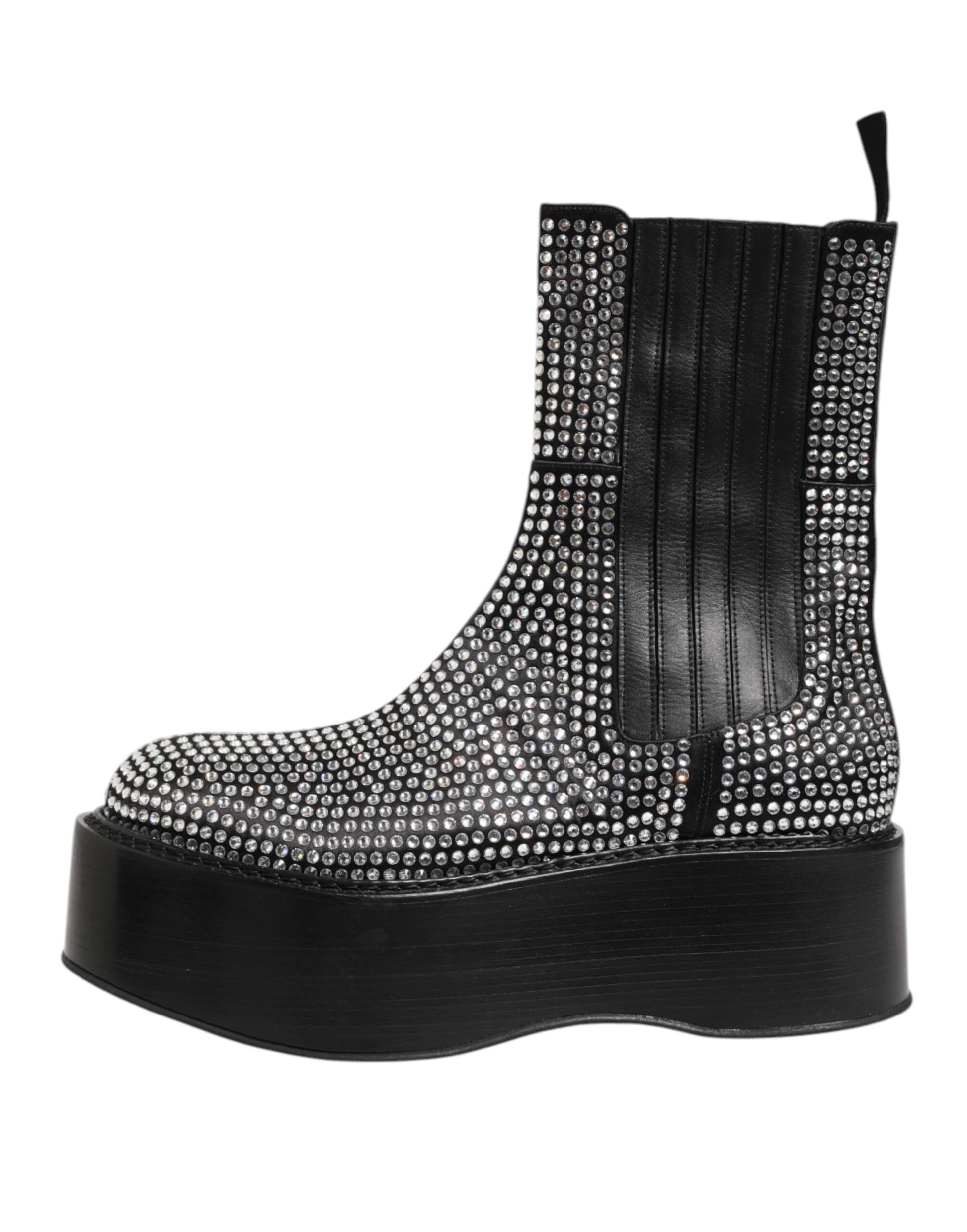 Black Crystal Strass Mid Calf Short Boots  Shoes
