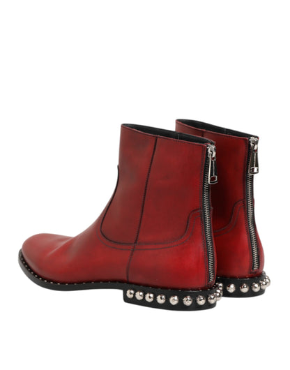 Red Studded Chelsea Short Ankle Boots Shoes