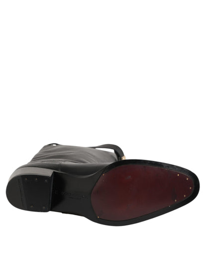 Black Logo Plaque Over The Calf Boots Shoes