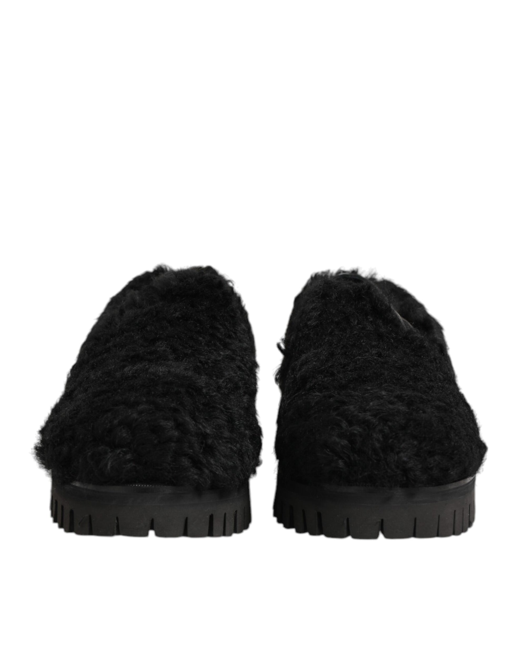 Dress Black Fur Leather Slippers Men Shoes