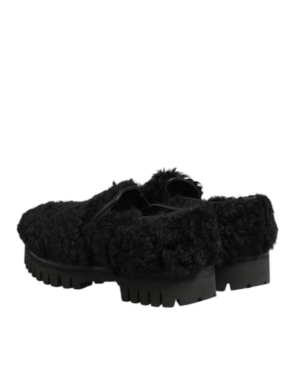 Dress Black Fur Leather Slippers Men Shoes