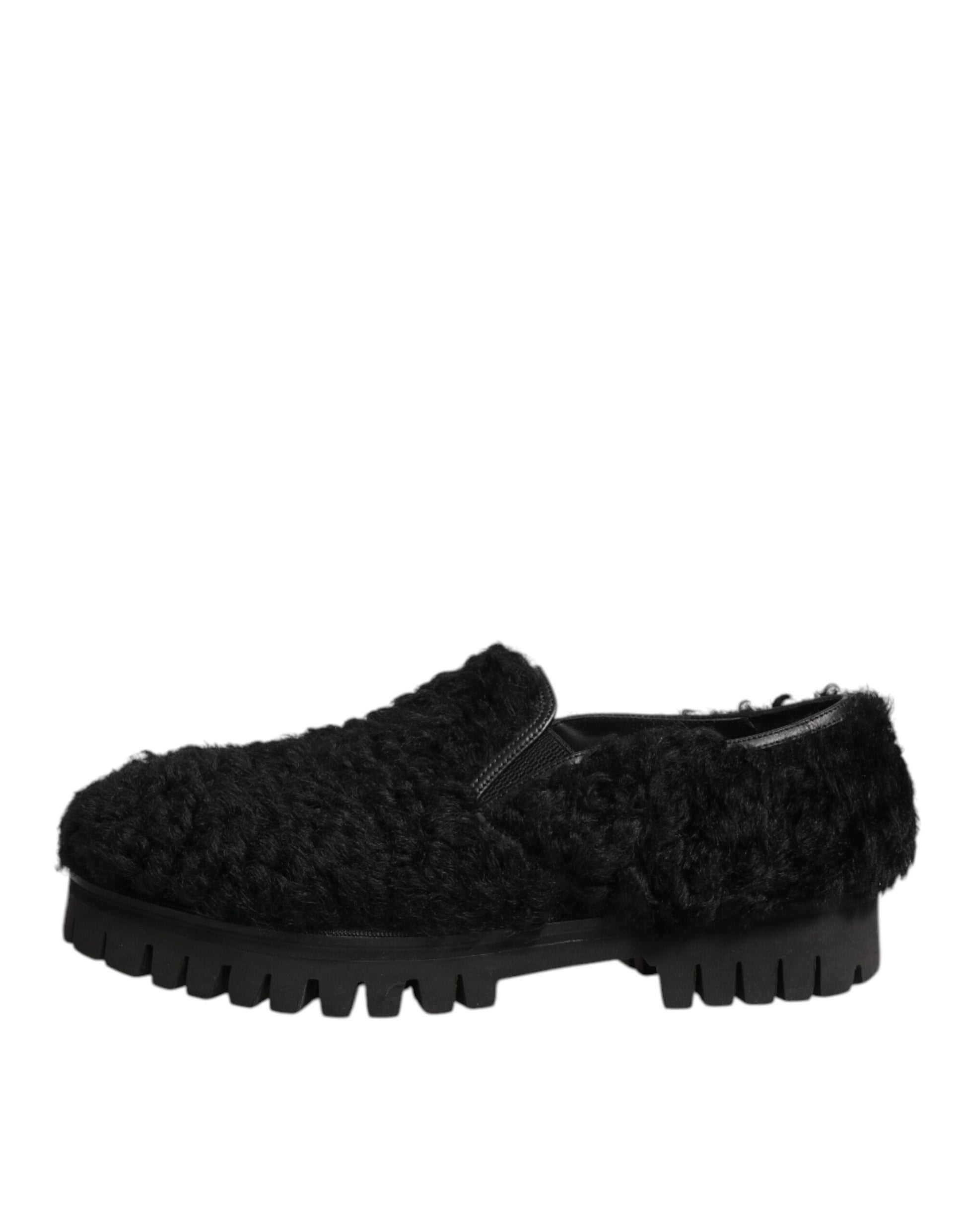 Dress Black Fur Leather Slippers Men Shoes