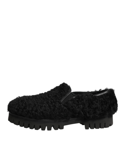 Dress Black Fur Leather Slippers Men Shoes