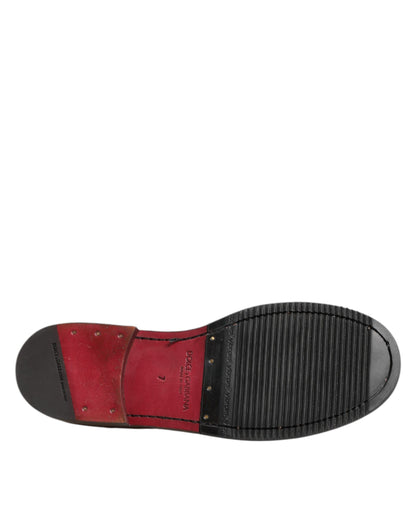 Brown Leather Logo Slip On Men Dress Shoes