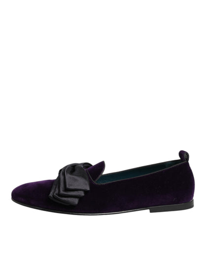 Purple Suede Cotton Bow Slip On Loafers Shoes