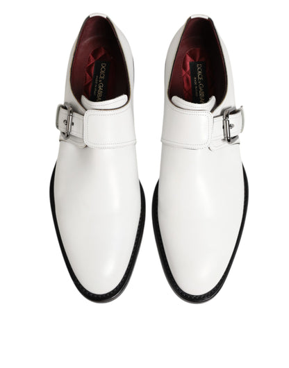 White Leather Monk Strap Formal Derby Shoes