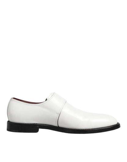 White Leather Monk Strap Formal Derby Shoes