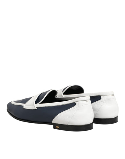 White Blue Leather Slip On Loafers Men Formal Shoes