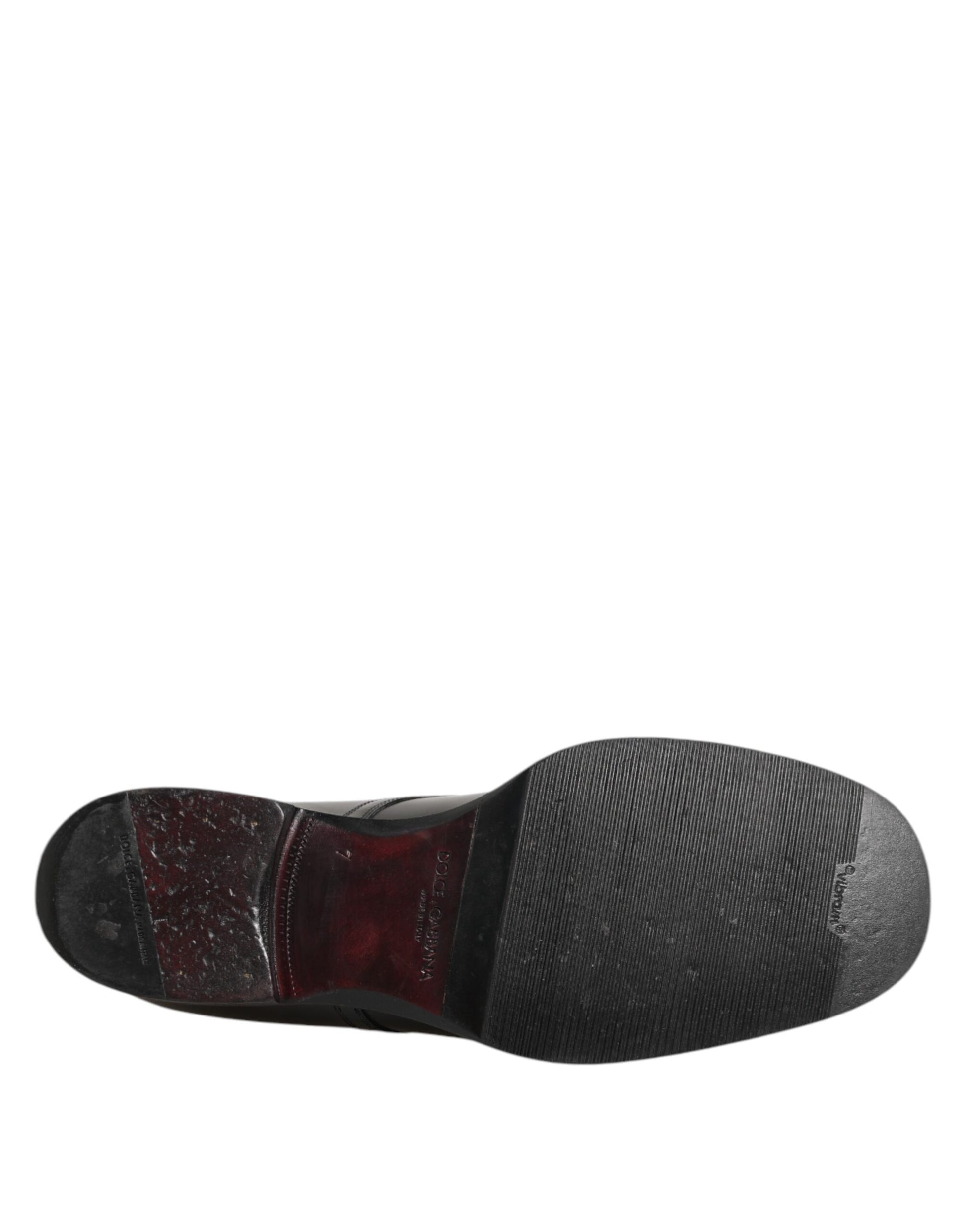 Black Leather Dress Lace Up Logo Plaque Shoes