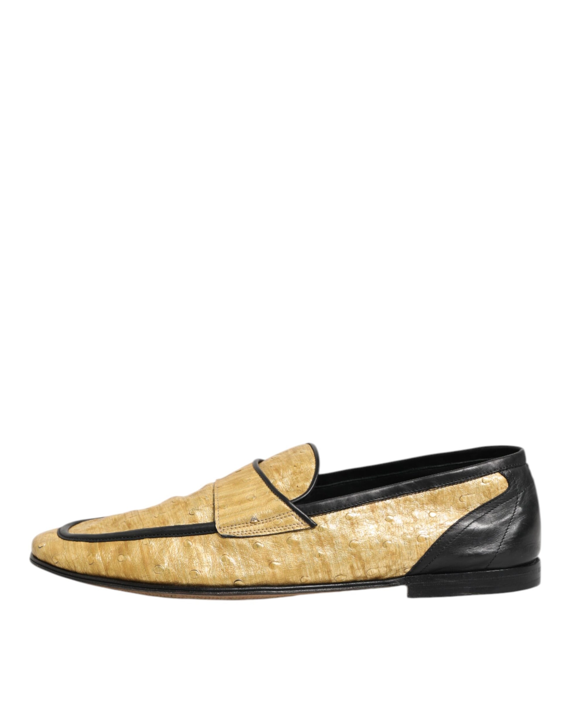 Yellow Black Leather Slip On Loafers Shoes