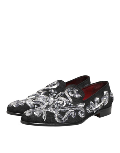 Black Silver Sequined Loafers Men Dress Shoes