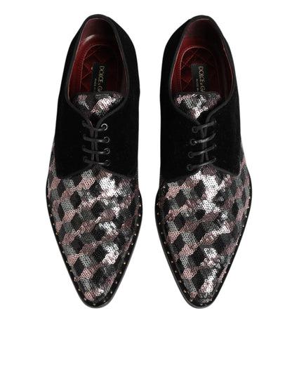 Black Velvet Multicolor Sequin Derby Men Shoes