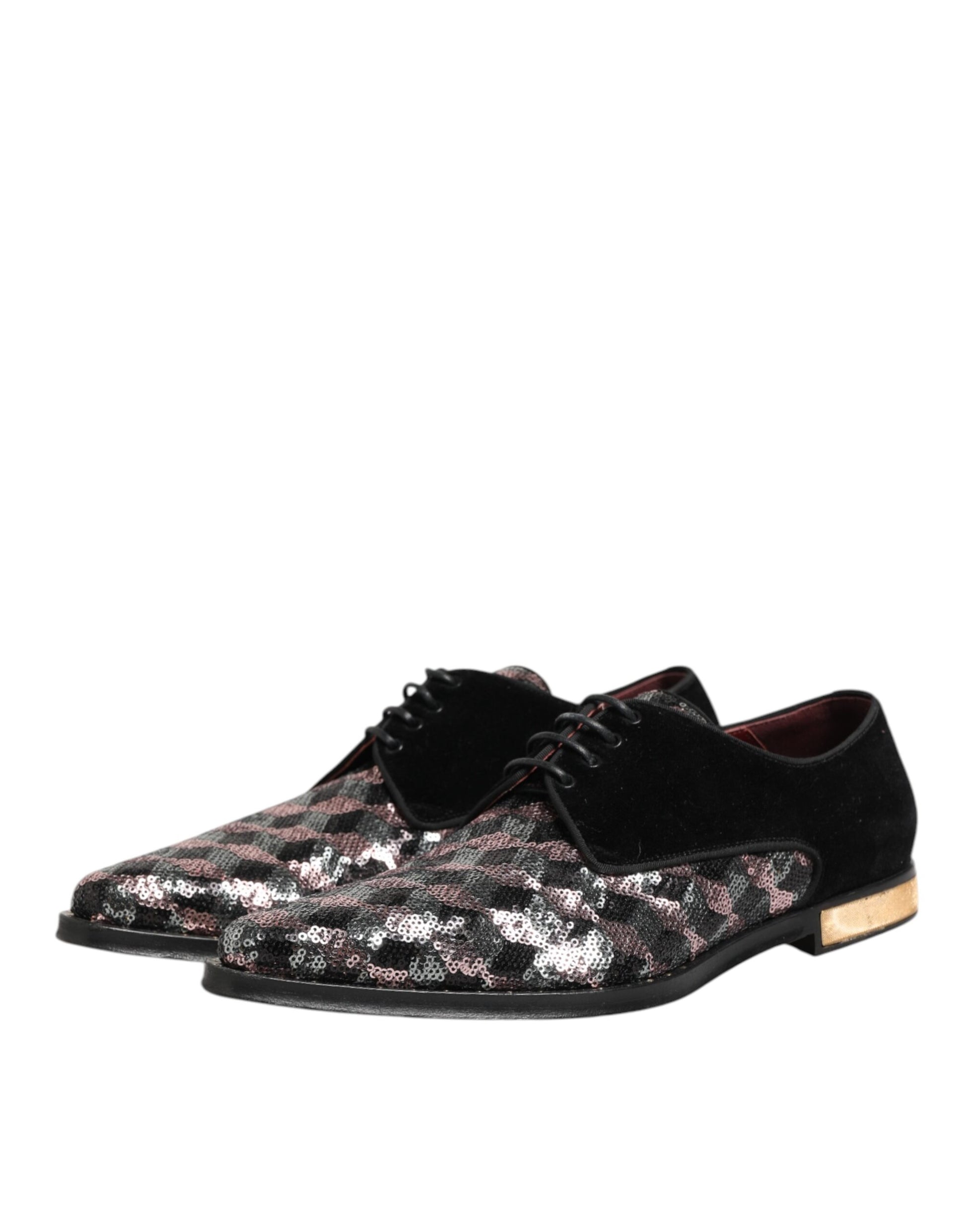 Black Velvet Multicolor Sequin Derby Men Shoes