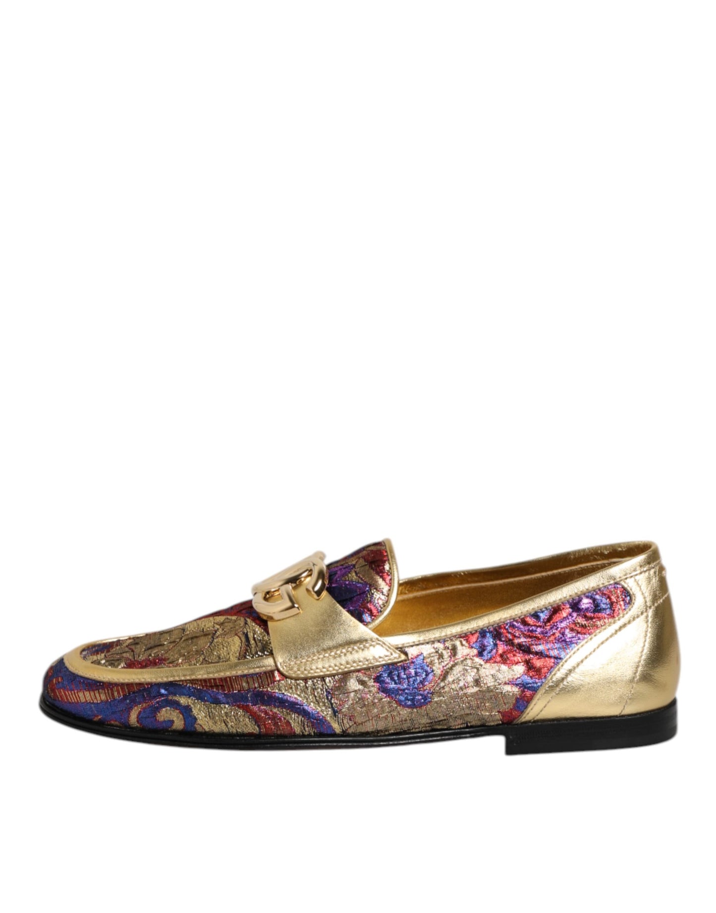 Multicolor Jacquard Gold DG Logo Loafer Shoes