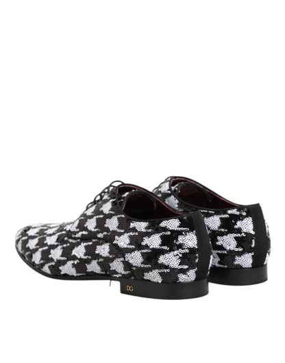 Dress Black White Sequined Lace Up Derby Shoes