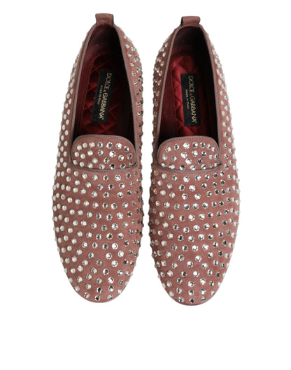 Pink Suede Crystals Loafers Men Dress Shoes