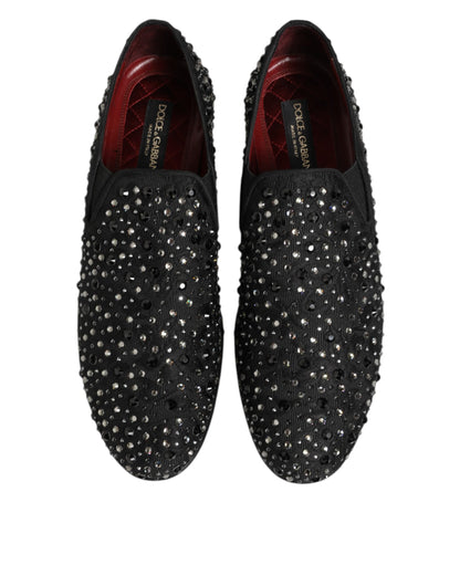 Black Suede Crystal Embellished Loafer Shoes