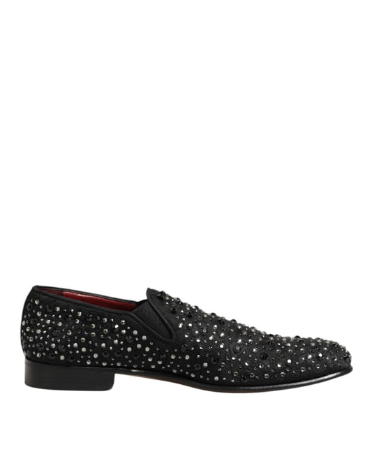 Black Suede Crystal Embellished Loafer Shoes