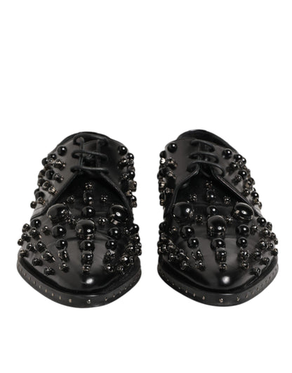 Black Crystal Embellished Formal Derby Shoes